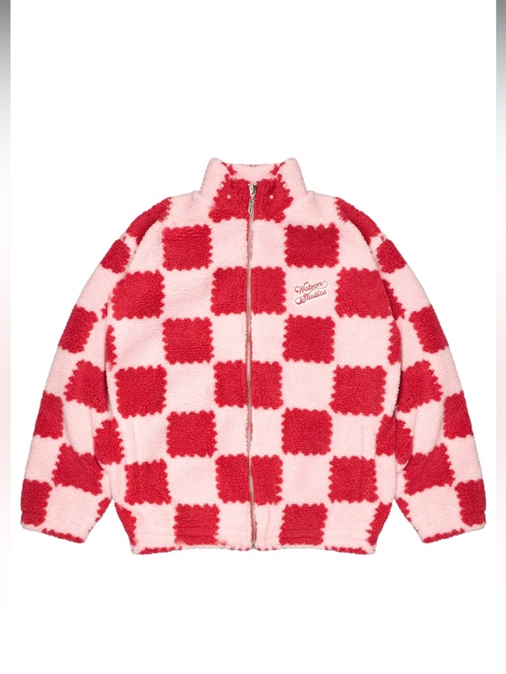 Watson Studios Women’s Checkerboard Pink Sherpa Puffer Zip Jacket